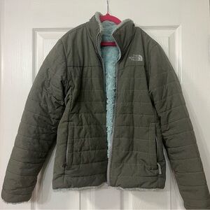 North Face Reversible Mossbud Swirl Girls Jacket - gray light blue - Med - 3Y7E